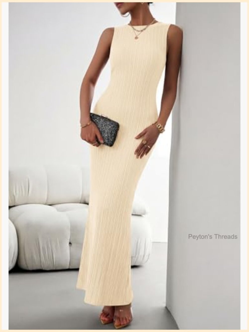 Sleeveless Knit Ribbed Bodycon Maxi Dress Crewneck Casual Summer - Picture 6 of 7
